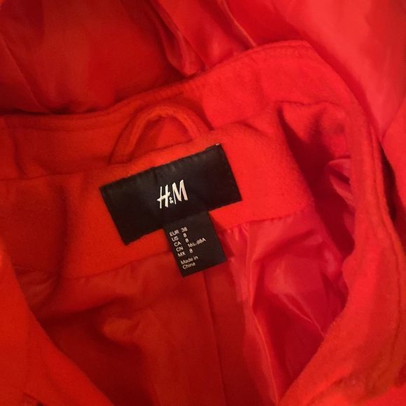 Red H & M Short Pea Coat Size 8 - Picture 3 of 6